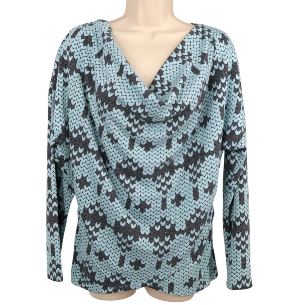 Eva Franco Blue‎ Black Cowl Neck Knit Print Top Long Sleeve NWT Size 8